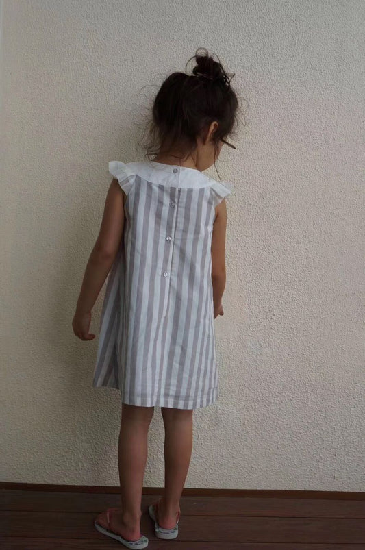 Jacadi grey and white stripped dress