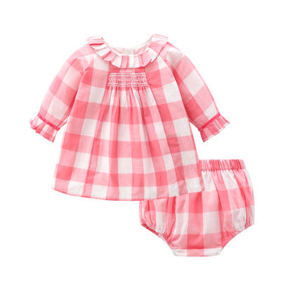 Little Mushroom - Pink Gingham Baby Dress & Bloomer Set