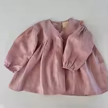 Sweet little Linen/cotton retro dress with soft puff sleeves