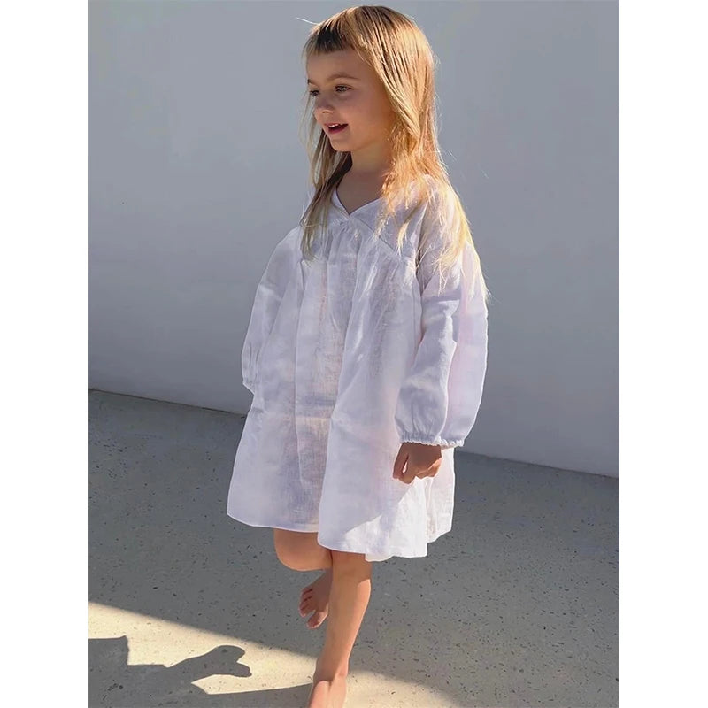 Sweet little Linen/cotton retro dress with soft puff sleeves