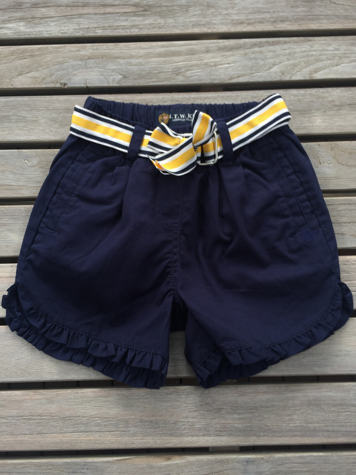 RTW kids Navy Frill Hem Shorts with Stripe Belt